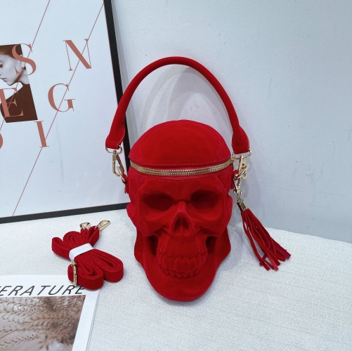 Skull styling personality Halloween black flannel skull handbag single shoulder crossbody bag