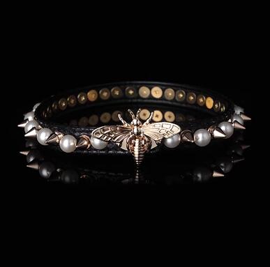 BH-173 Gothic Moths riveted pearl laser choker subculture punk style