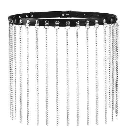 BT-32 European and American punk gothic chain tassel PU leather waist chain leather bondage belt strap body chain