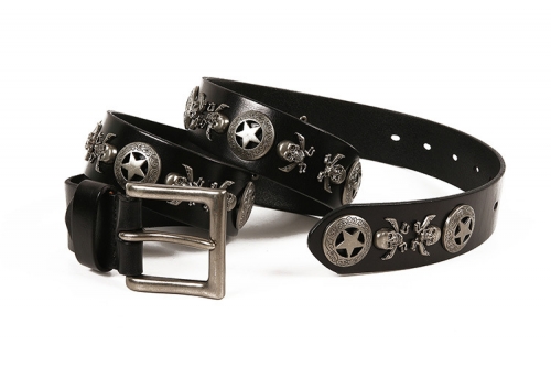 BT-37 Cool Original Personality Luxury America Neutral Men's and Women's First Layer Cowhide Belt Punk style heavy metal skull Belt
