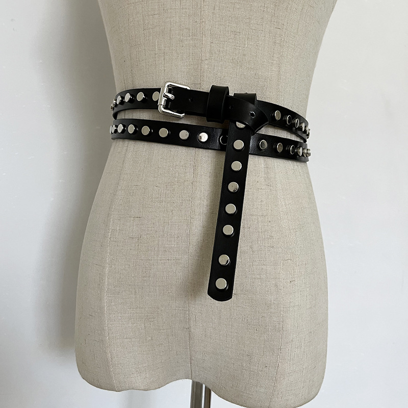 BT-22  Spice girl punk style rivet decoration double-layer thin belt subculture culture y2k dark double circle ring belt