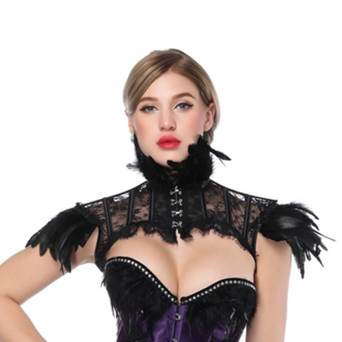 7928 British Gothic Cosplay Feather Lace Cape Shawl Foreign Trade Supply Halloween Party Accessories