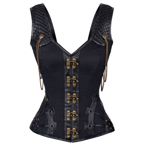 7941 Gothic court corset female metallic wild leather patch work bronze buckle steampunk corset