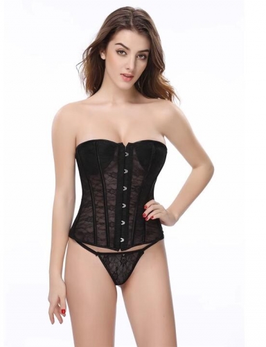 7937  Fashion style lazy corset translucent cup corset black and white lace summer breathable corset