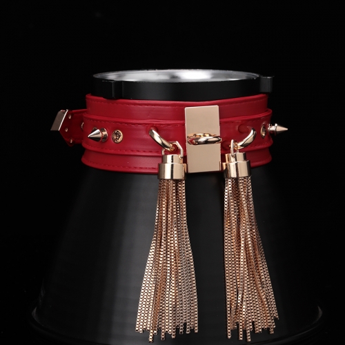 AZ-44  Vintage court luxury double tassel leather riveted choker