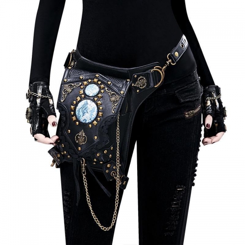 BG-98 Steampunk one-shoulder crossbody bag women's men's trendy waistbag chain