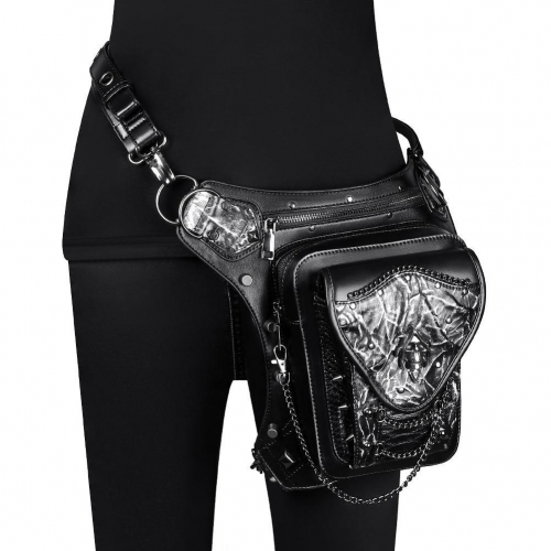 BG-103 Steampunk Skull motorcycle bag Ladies shoulder crossbody bag mobile waistbag men with chain