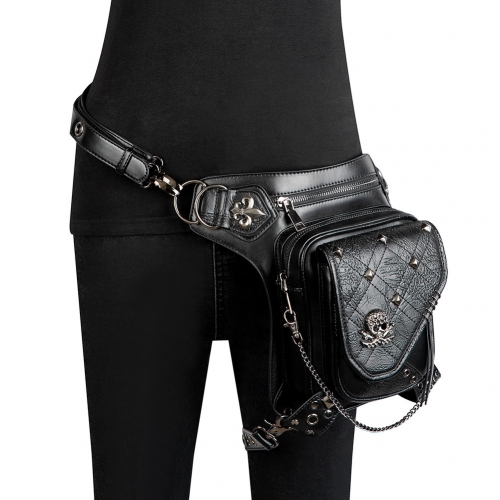 BG-99 Punk ladies shoulder bag Skull rivets crossbody biker bag Phone waistbag